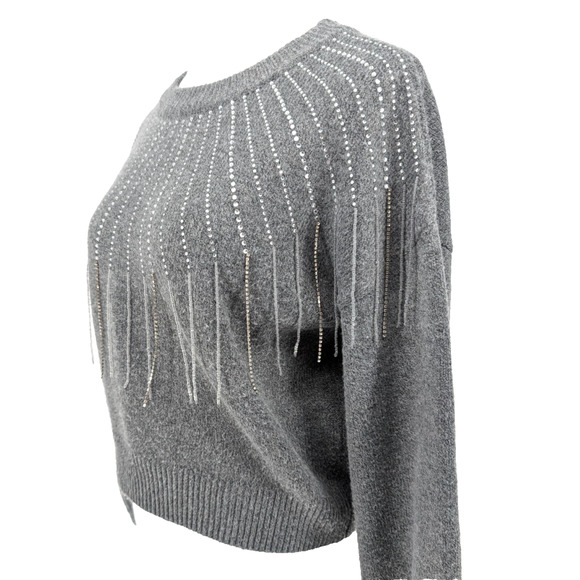 BB Dakota If You Fancy Gray Embellished Fringe Sweater XS Sparkle Western Glam - Picture 3 of 15